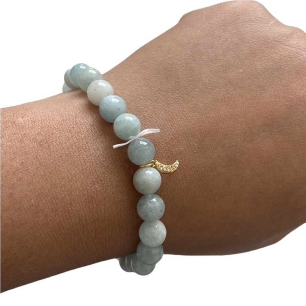 Aquamarine Crescent Moon Stretchable Stone Bracelet